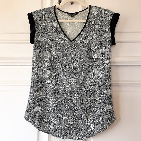 Silky Satin Paisley-Print "Gramercy" Tunic Blouse by Express - Size XS - Picture 1 of 16
